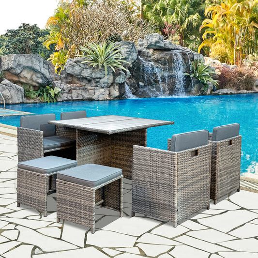 Ibiza 9PC Rattan Luxury Garden Furniture Cube Set (8 Seater)- Grey